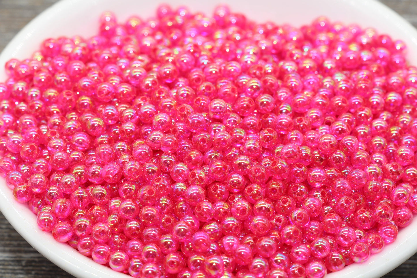 4mm Fuchsia AB Round Beads, Iridescent Acrylic Gumball Beads, Transparent Round Spacer Beads, Bubblegum Beads, Plastic Round Bead #908