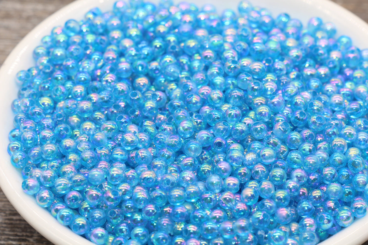 4mm Blue AB Round Beads, Iridescent Acrylic Gumball Beads, Transparent Round Spacer Beads, Bubblegum Beads, Plastic Round Bead #910