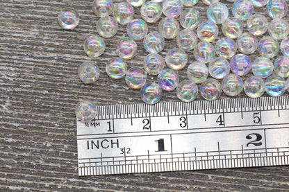 6mm Clear AB Round Beads, Iridescent Acrylic Gumball Beads, Transparent Round Spacer Beads, Bubblegum Beads, Plastic Round Bead #911