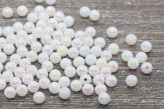 6mm White AB Bubblegum Beads, Acrylic Beads