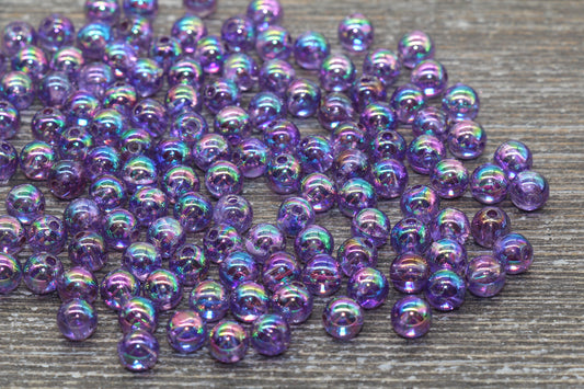 6mm Purple AB Round Beads, Iridescent Acrylic Gumball Beads, Transparent Round Spacer Beads, Bubblegum Beads, Plastic Round Bead #917