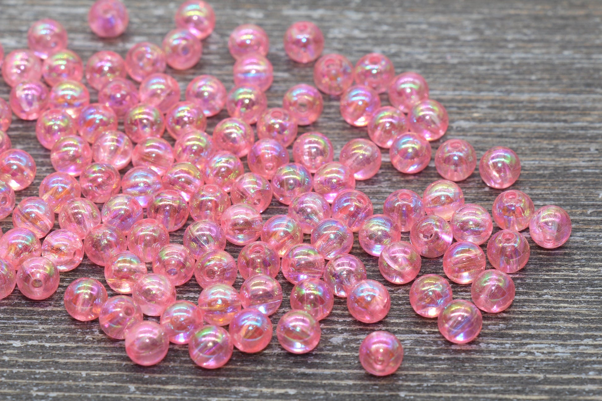 6mm Pink AB Round Beads, Iridescent Acrylic Gumball Beads, Transparent Round Spacer Beads, Bubblegum Beads, Plastic Round Bead #921