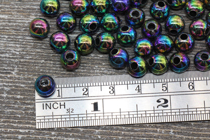 8mm Black AB Round Beads, Iridescent Acrylic Gumball Beads, Transparent Round Spacer Beads, Bubblegum Beads, Plastic Round Bead #924