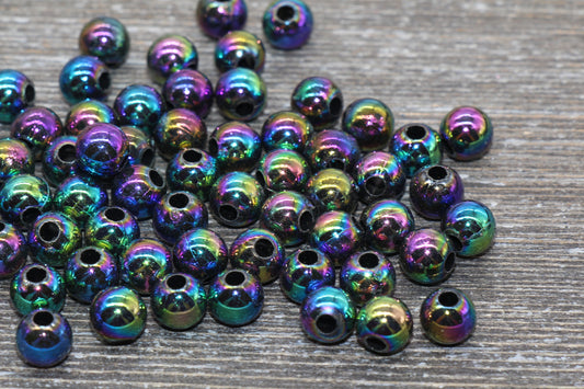 8mm Black AB Round Beads, Iridescent Acrylic Gumball Beads, Transparent Round Spacer Beads, Bubblegum Beads, Plastic Round Bead #924