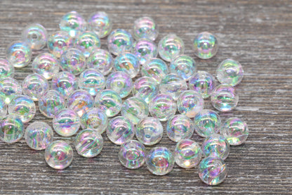 8mm Clear AB Round Beads, Iridescent Acrylic Gumball Beads, Transparent Round Spacer Beads, Bubblegum Beads, Plastic Round Bead #926