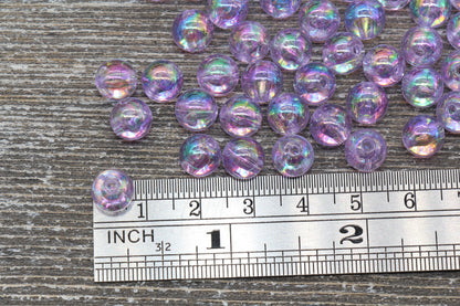 8mm Light Purple AB Round Beads, Iridescent Acrylic Gumball Beads, Transparent Round Spacer Beads, Bubblegum Beads, Plastic Round Bead #928