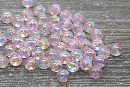 8mm Baby Pink AB Round Beads, Iridescent Acrylic Gumball Beads, Transparent Round Spacer Beads, Bubblegum Beads, Plastic Round Bead #930