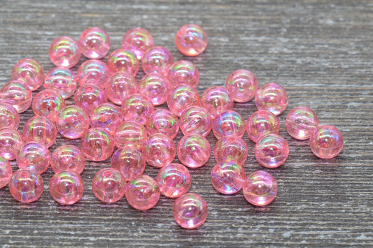 8mm Pink AB Round Beads, Iridescent Acrylic Gumball Beads, Transparent Round Spacer Beads, Bubblegum Beads, Plastic Round Bead #931