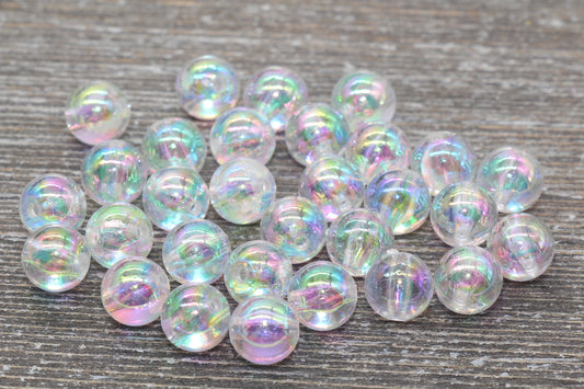 10mm Clear AB Round Beads, Iridescent Acrylic Gumball Beads, Transparent Round Spacer Beads, Bubblegum Beads, Plastic Round Bead #935