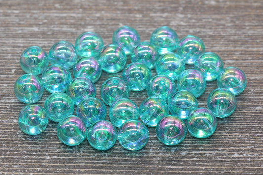 10mm Sea Green AB Round Beads, Iridescent Acrylic Gumball Beads, Transparent Round Spacer Beads, Bubblegum Beads, Plastic Round Bead #937