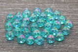 10mm Sea Green AB Round Beads, Iridescent Acrylic Gumball Beads, Transparent Round Spacer Beads, Bubblegum Beads, Plastic Round Bead #937