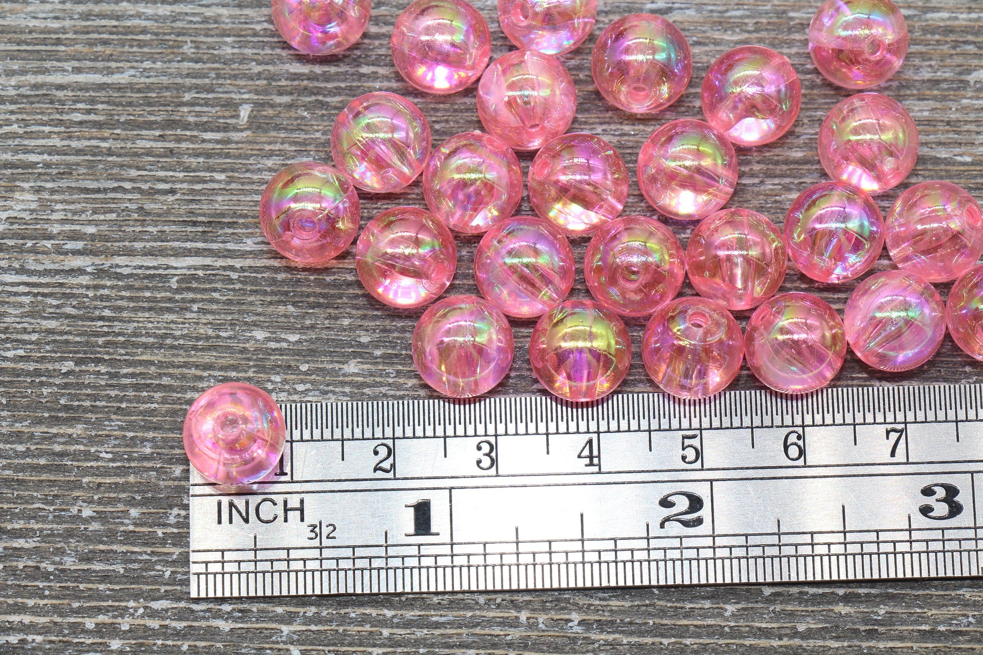 10mm Pink AB Round Beads, Iridescent Acrylic Gumball Beads, Transparent Round Spacer Beads, Bubblegum Beads, Plastic Round Bead #938