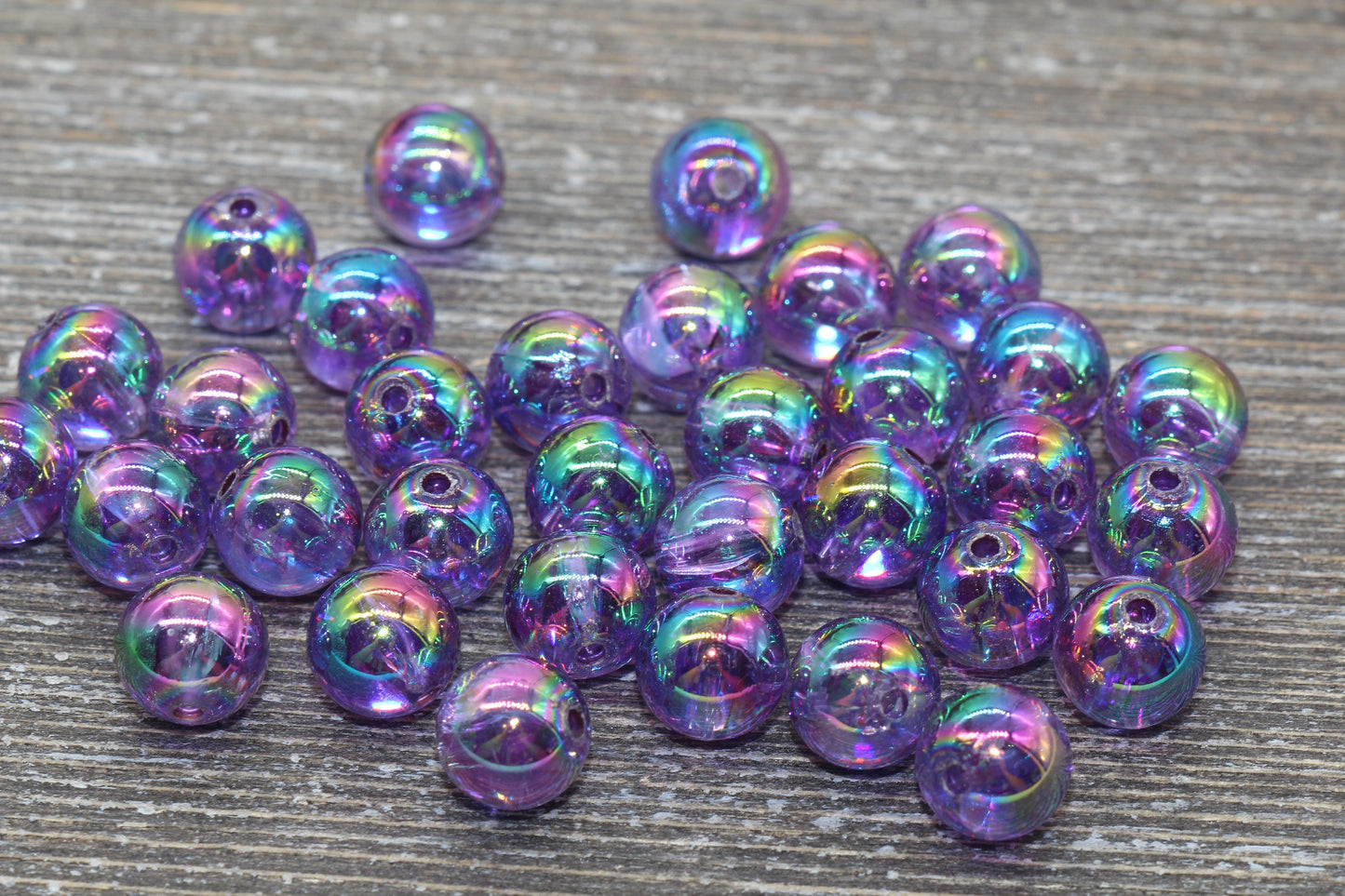 10mm Purple AB Round Beads, Iridescent Acrylic Gumball Beads, Transparent Round Spacer Beads, Bubblegum Beads, Plastic Round Bead #939