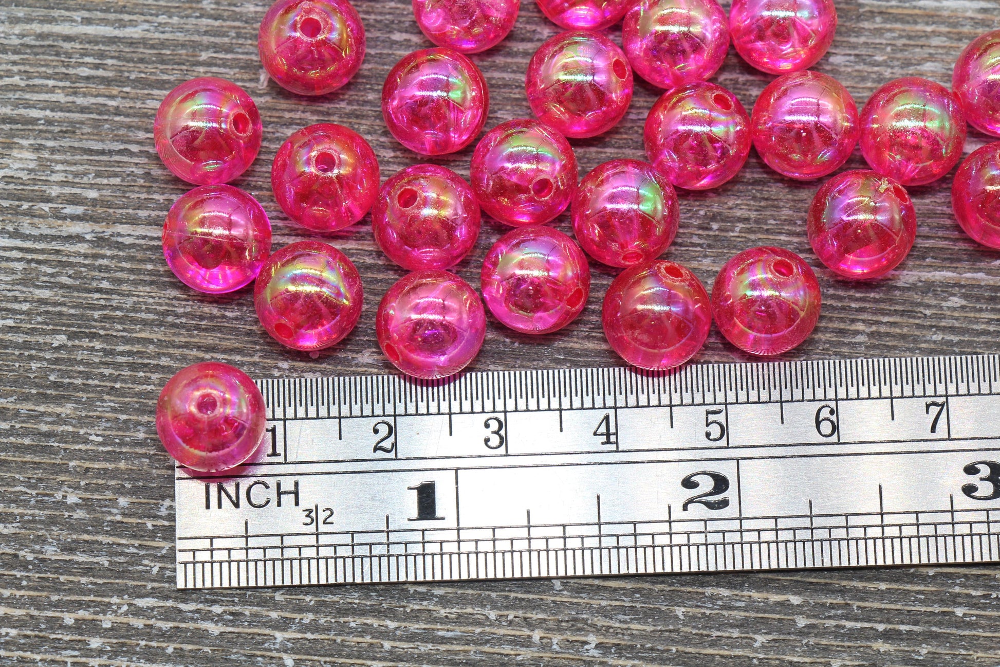 10mm Fuchsia AB Round Beads, Iridescent Acrylic Gumball Beads, Transparent Round Spacer Beads, Bubblegum Beads, Plastic Round Bead #941