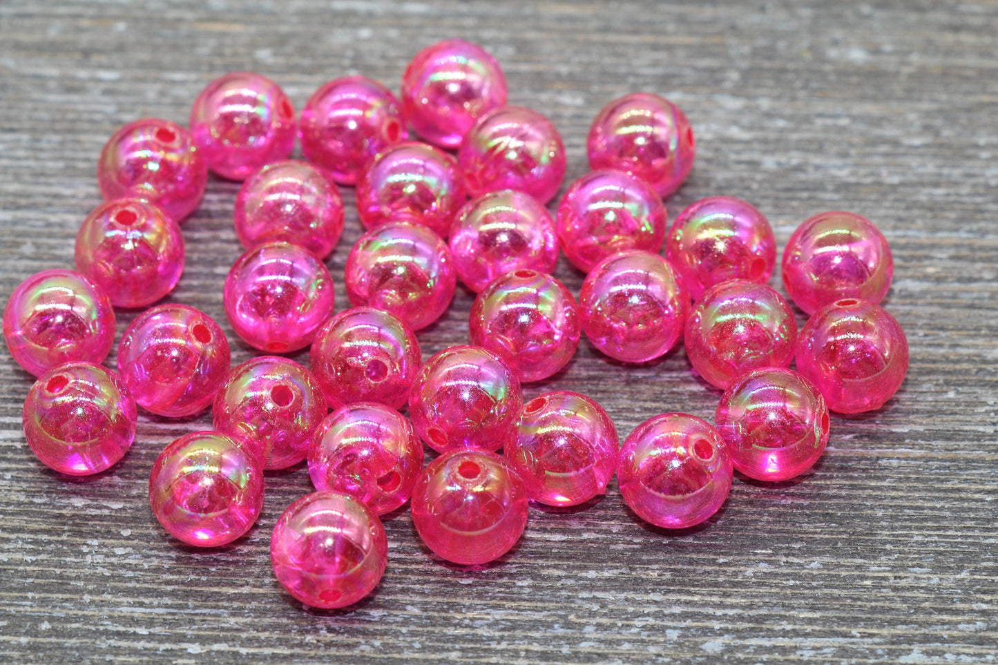 10mm Fuchsia AB Round Beads, Iridescent Acrylic Gumball Beads, Transparent Round Spacer Beads, Bubblegum Beads, Plastic Round Bead #941