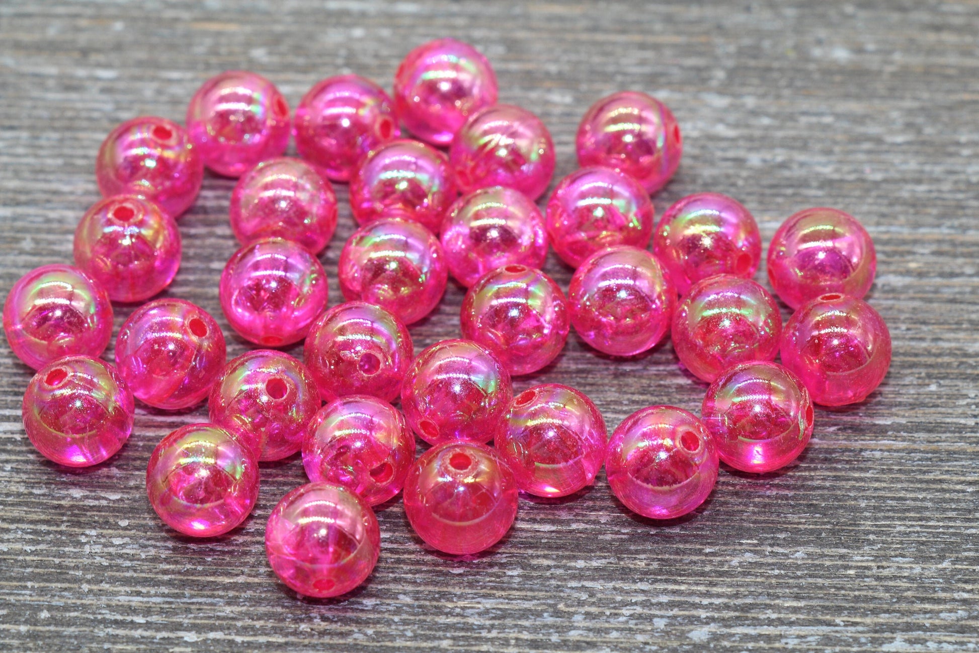 10mm Fuchsia AB Round Beads, Iridescent Acrylic Gumball Beads, Transparent Round Spacer Beads, Bubblegum Beads, Plastic Round Bead #941