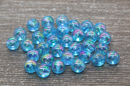 10mm Blue AB Round Beads, Iridescent Acrylic Gumball Beads, Transparent Round Spacer Beads, Bubblegum Beads, Plastic Round Bead #943