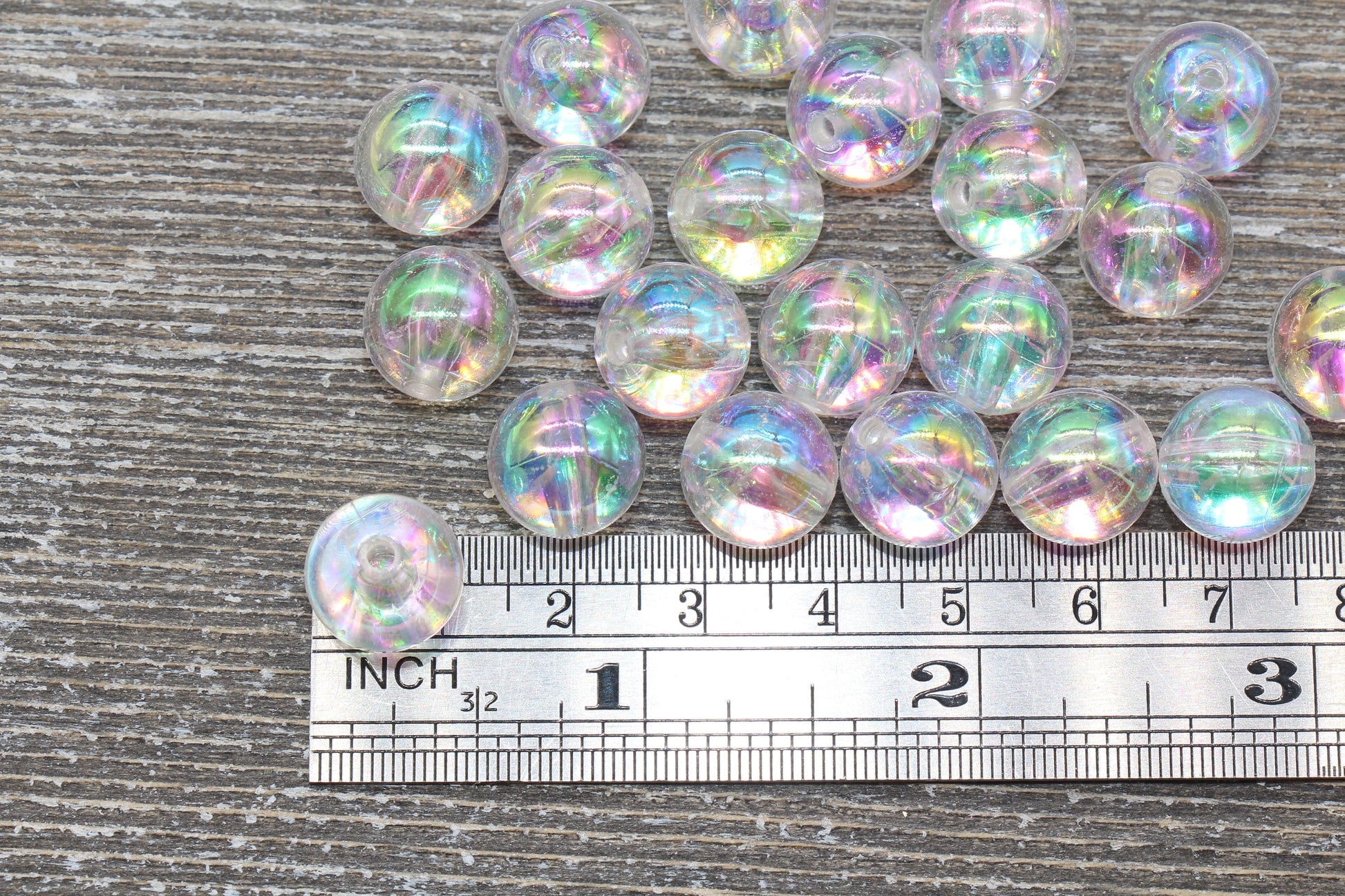 12mm Clear AB Round Beads, Iridescent Acrylic Gumball Beads, Transparent Round Spacer Beads, Bubblegum Beads, Plastic Round Bead #945