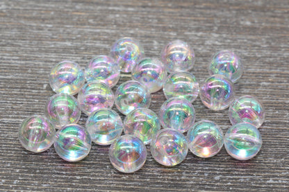 12mm Clear AB Round Beads, Iridescent Acrylic Gumball Beads, Transparent Round Spacer Beads, Bubblegum Beads, Plastic Round Bead #945