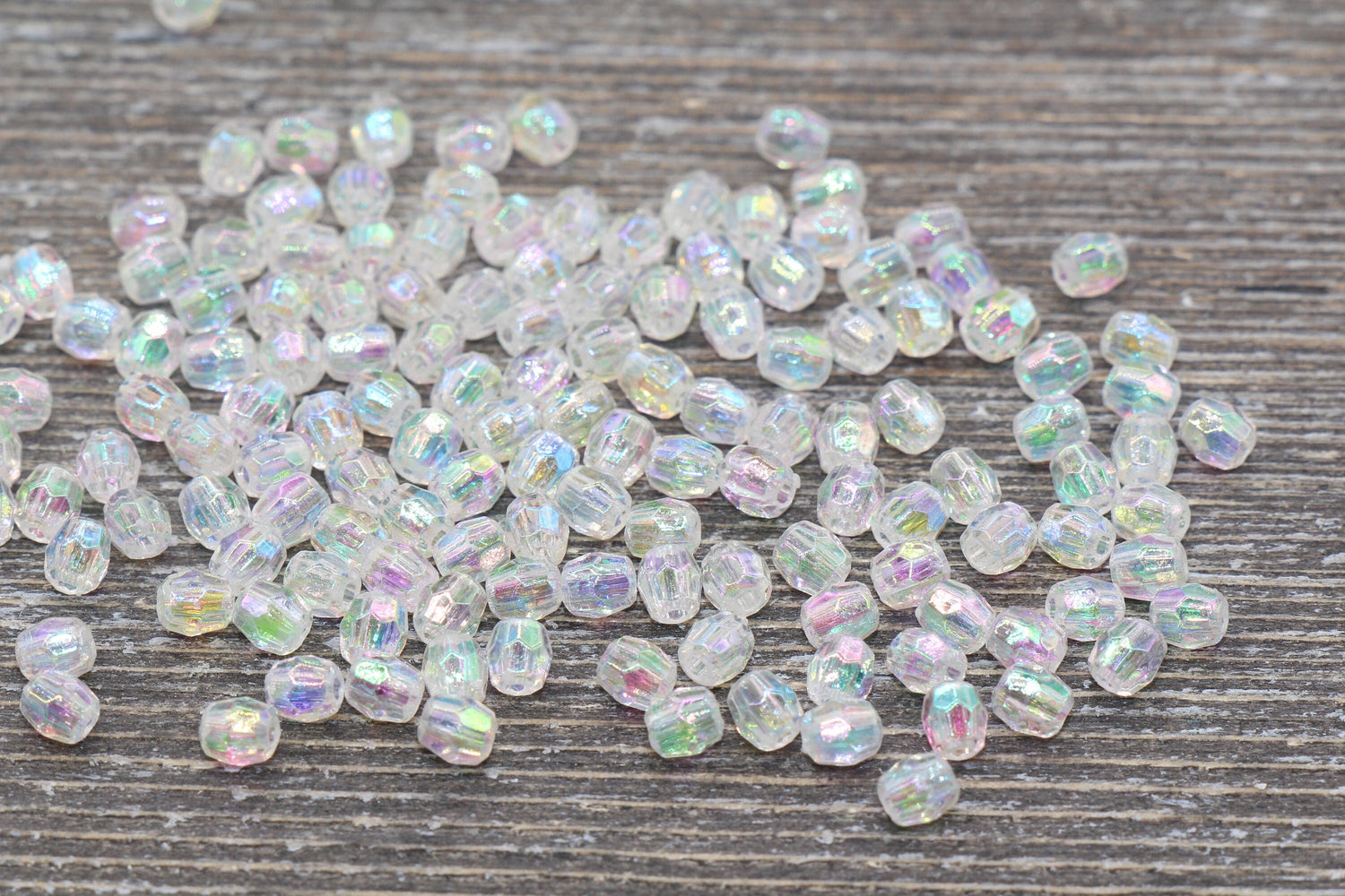 4mm Clear AB Faceted Beads, Iridescent Acrylic Gumball Beads, Transparent Faceted Spacer Beads, Bubblegum Beads, Plastic Rainbow Bead #947