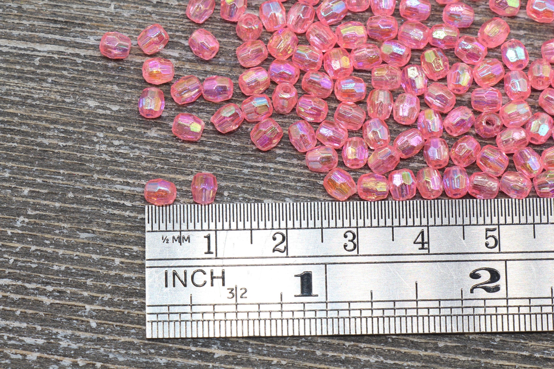 4mm Pink AB Faceted Beads, Iridescent Acrylic Gumball Beads, Transparent Faceted Spacer Beads, Bubblegum Beads, Plastic Rainbow Bead #948