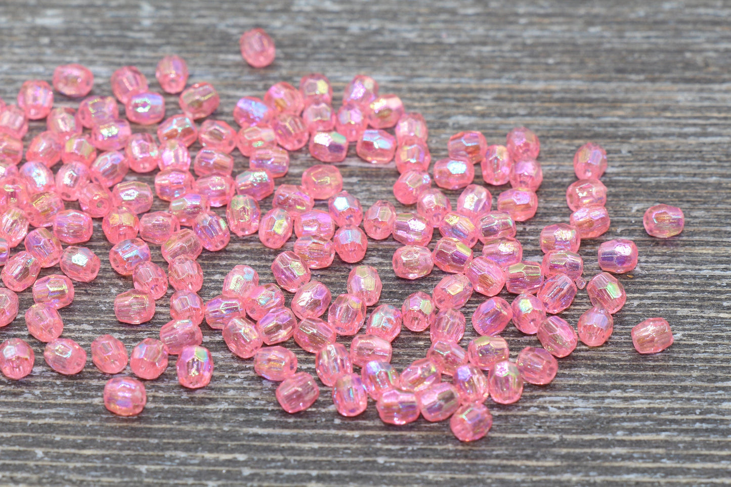 4mm Pink AB Faceted Beads, Iridescent Acrylic Gumball Beads, Transparent Faceted Spacer Beads, Bubblegum Beads, Plastic Rainbow Bead #948