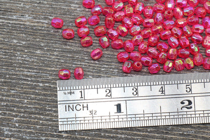 4mm Fuchsia AB Faceted Beads, Iridescent Acrylic Gumball Beads, Fuchsia Faceted Spacer Beads, Bubblegum Beads, Plastic Rainbow Bead #950