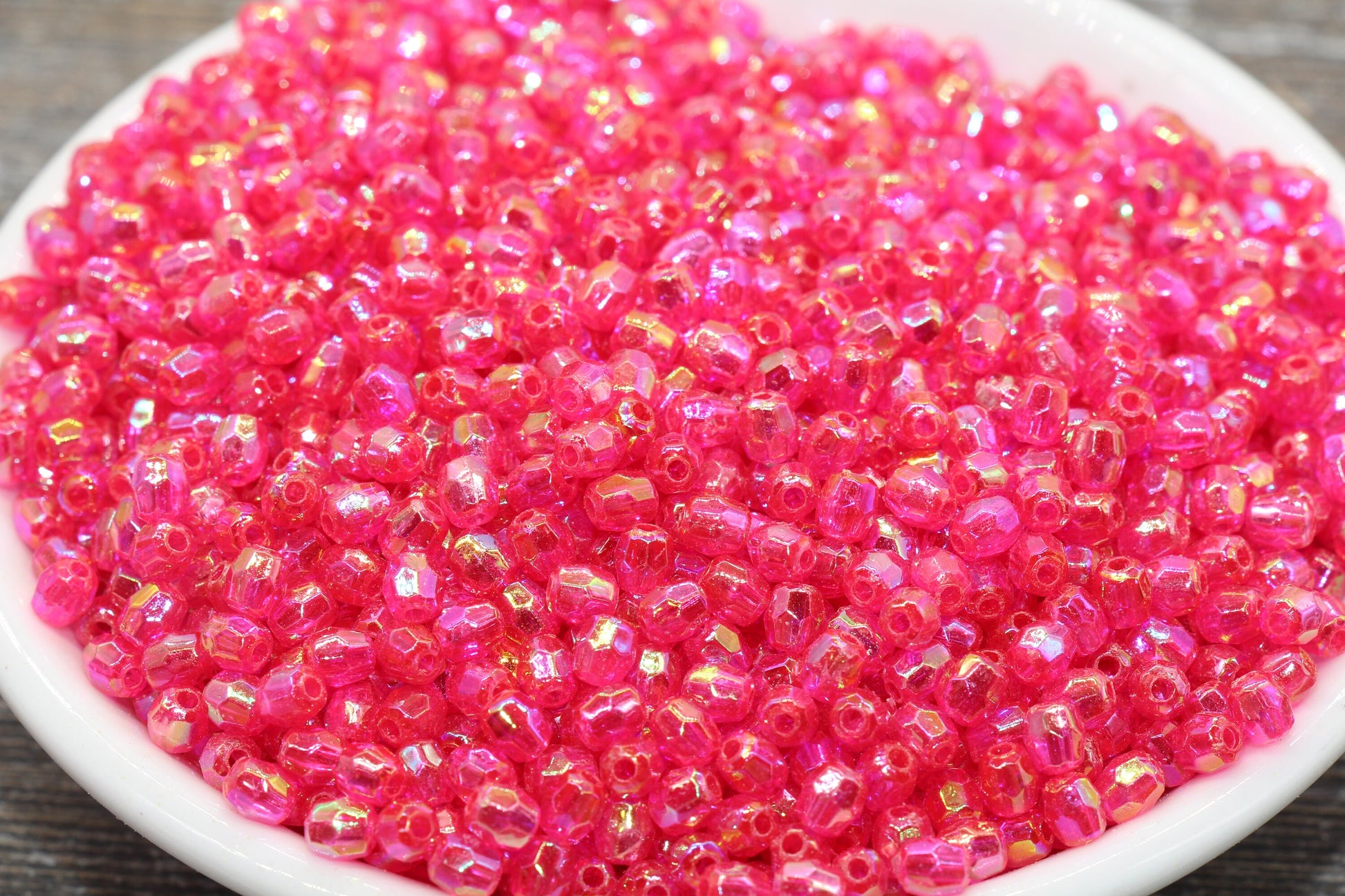 4mm Fuchsia AB Faceted Beads, Iridescent Acrylic Gumball Beads, Fuchsia Faceted Spacer Beads, Bubblegum Beads, Plastic Rainbow Bead #950