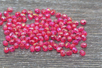 4mm Fuchsia AB Faceted Beads, Iridescent Acrylic Gumball Beads, Fuchsia Faceted Spacer Beads, Bubblegum Beads, Plastic Rainbow Bead #950