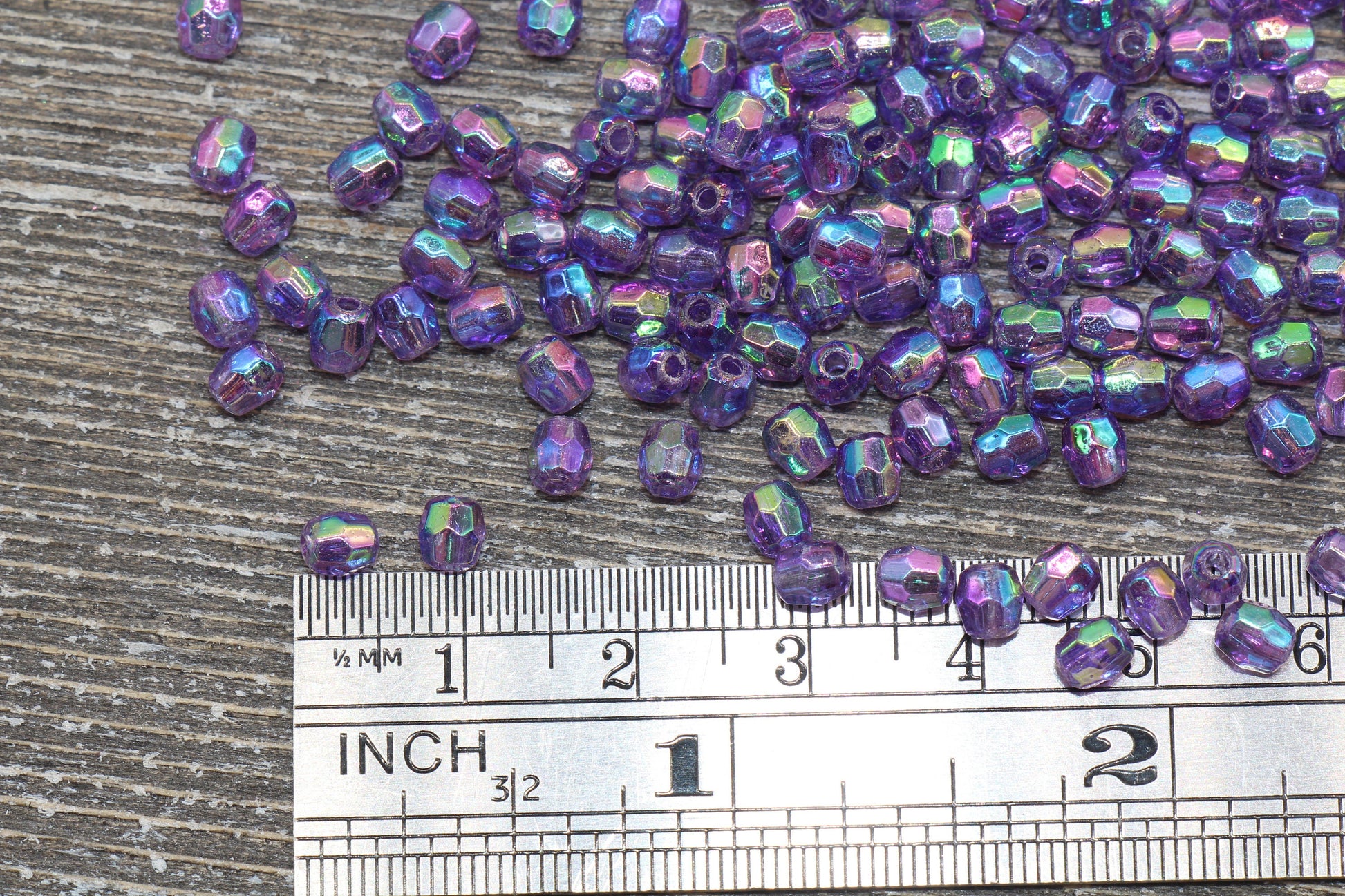 4mm Purple AB Faceted Beads, Iridescent Acrylic Gumball Beads, Purple Faceted Spacer Beads, Bubblegum Beads, Plastic Rainbow Bead #955