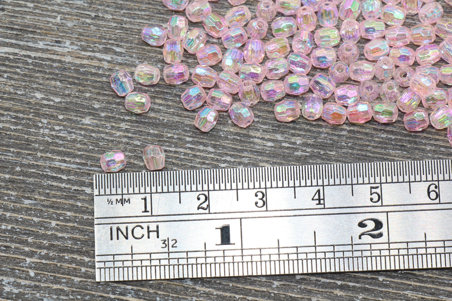 4mm Baby Pink AB Faceted Beads, Iridescent Acrylic Gumball Beads, Pink Faceted Spacer Beads, Bubblegum Beads, Plastic Rainbow Bead #956