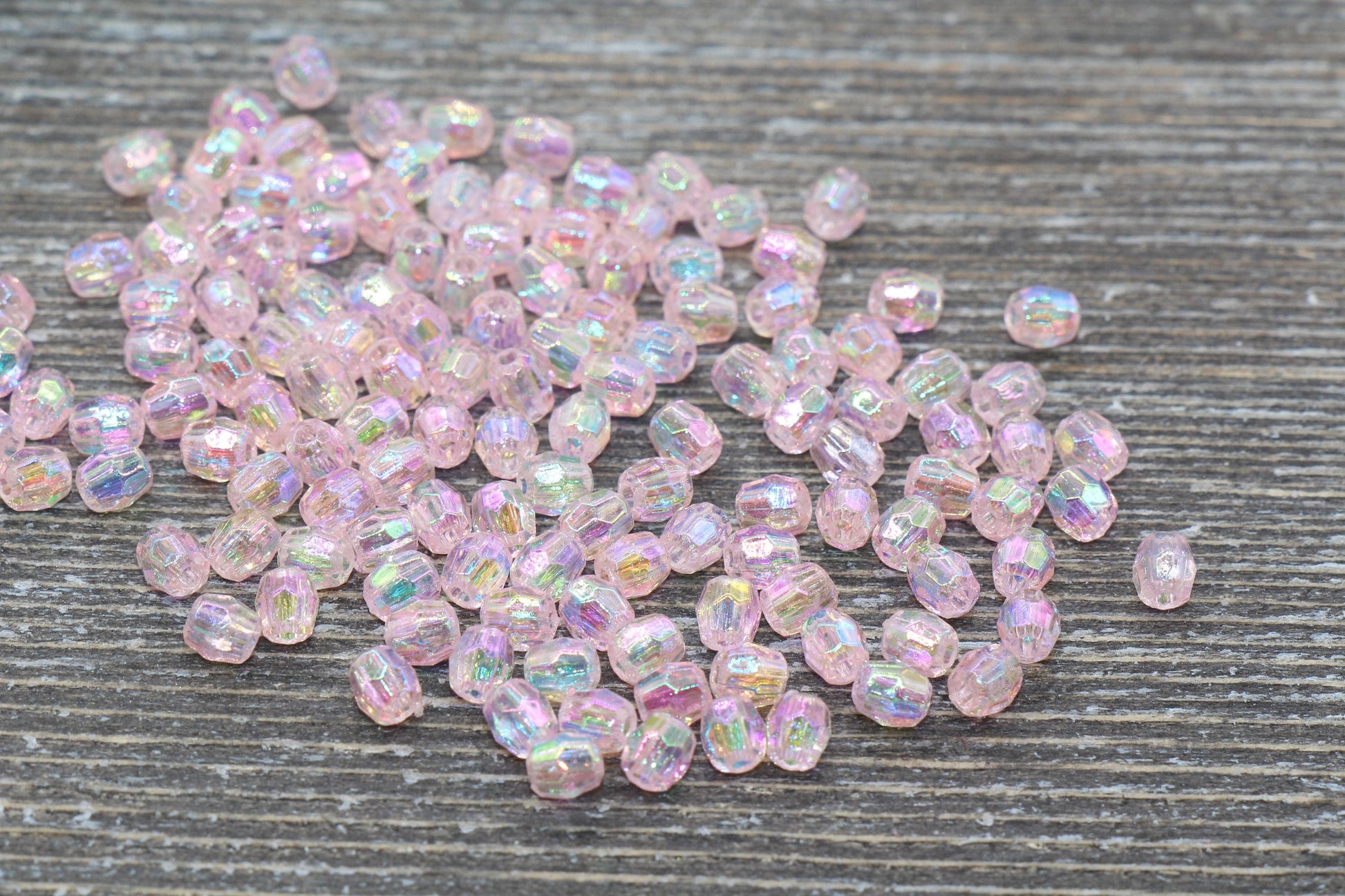 4mm Baby Pink AB Faceted Beads, Iridescent Acrylic Gumball Beads, Pink Faceted Spacer Beads, Bubblegum Beads, Plastic Rainbow Bead #956