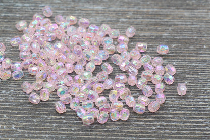 4mm Baby Pink AB Faceted Beads, Iridescent Acrylic Gumball Beads, Pink Faceted Spacer Beads, Bubblegum Beads, Plastic Rainbow Bead #956