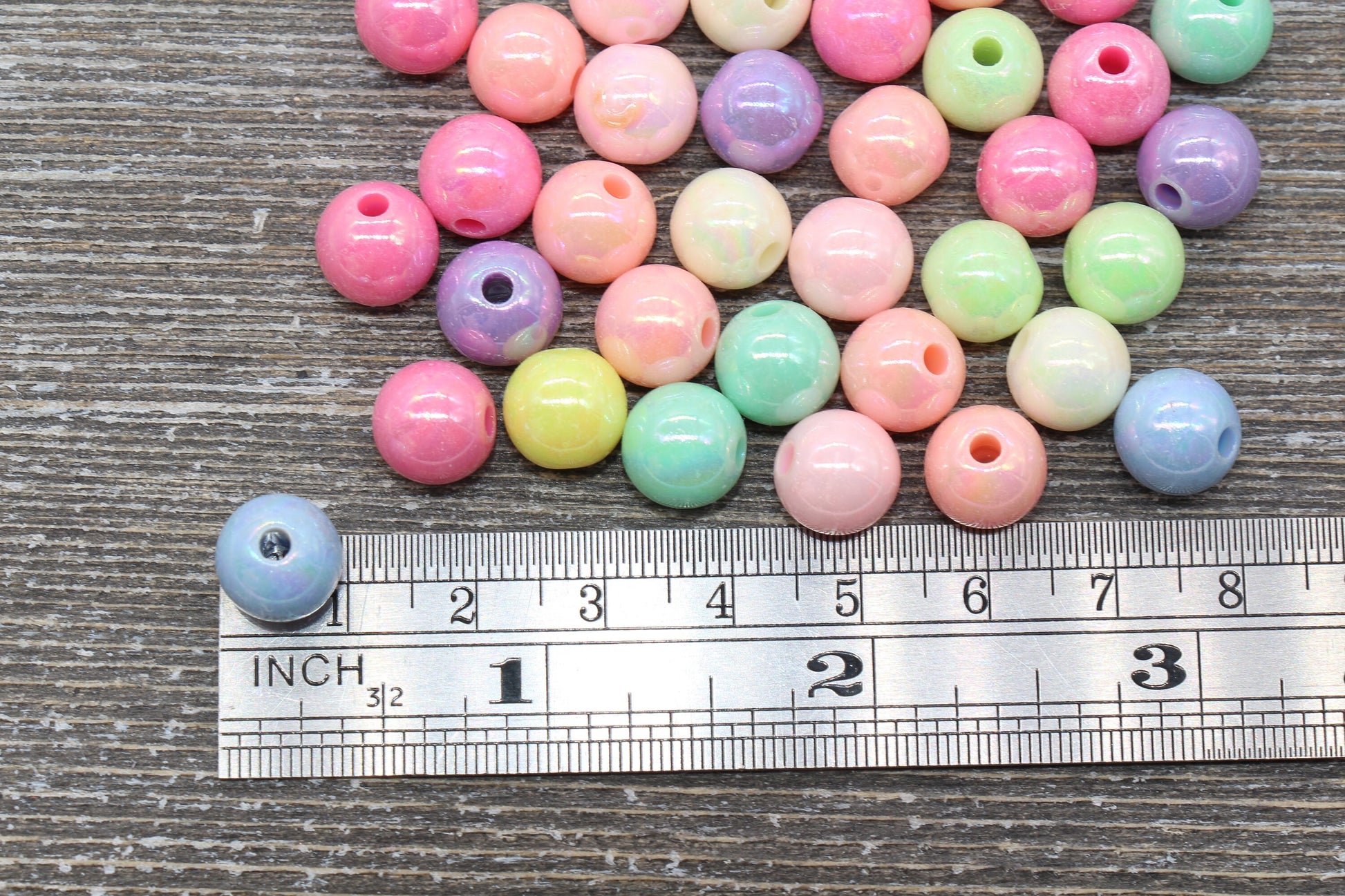 10mm Pastel AB Multicolored Gumball Beads, Iridescent Round Acrylic Loose Beads, Bubblegum Beads, Chunky Beads, Smooth Plastic Beads #812