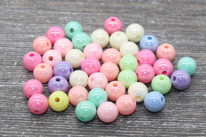 10mm Pastel AB Multicolored Gumball Beads, Iridescent Round Acrylic Loose Beads, Bubblegum Beads, Chunky Beads, Smooth Plastic Beads #812