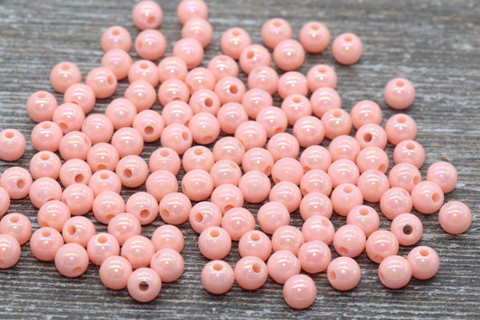 6mm Pastel Peach AB Gumball Beads, Iridescent Acrylic Loose Beads, Solid Bubblegum Beads, Chunky Beads, Smooth Round Plastic Beads #815