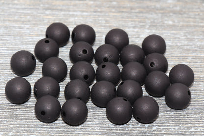 12mm Matte Black Gumball Beads, Round Acrylic Loose Beads, Frosted Bubblegum Beads, Chunky Beads, Round Plastic Beads #829