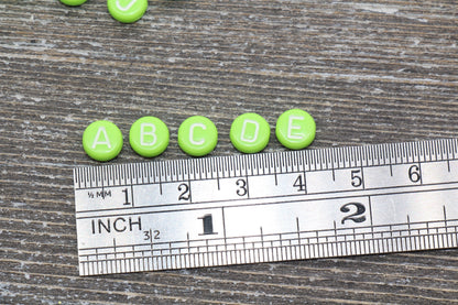 Green Alphabet Letter Beads, Mix Letter Beads, Acrylic Green and White Letter Beads, Round Acrylic Beads, Initial Beads, Name Beads 7mm #42