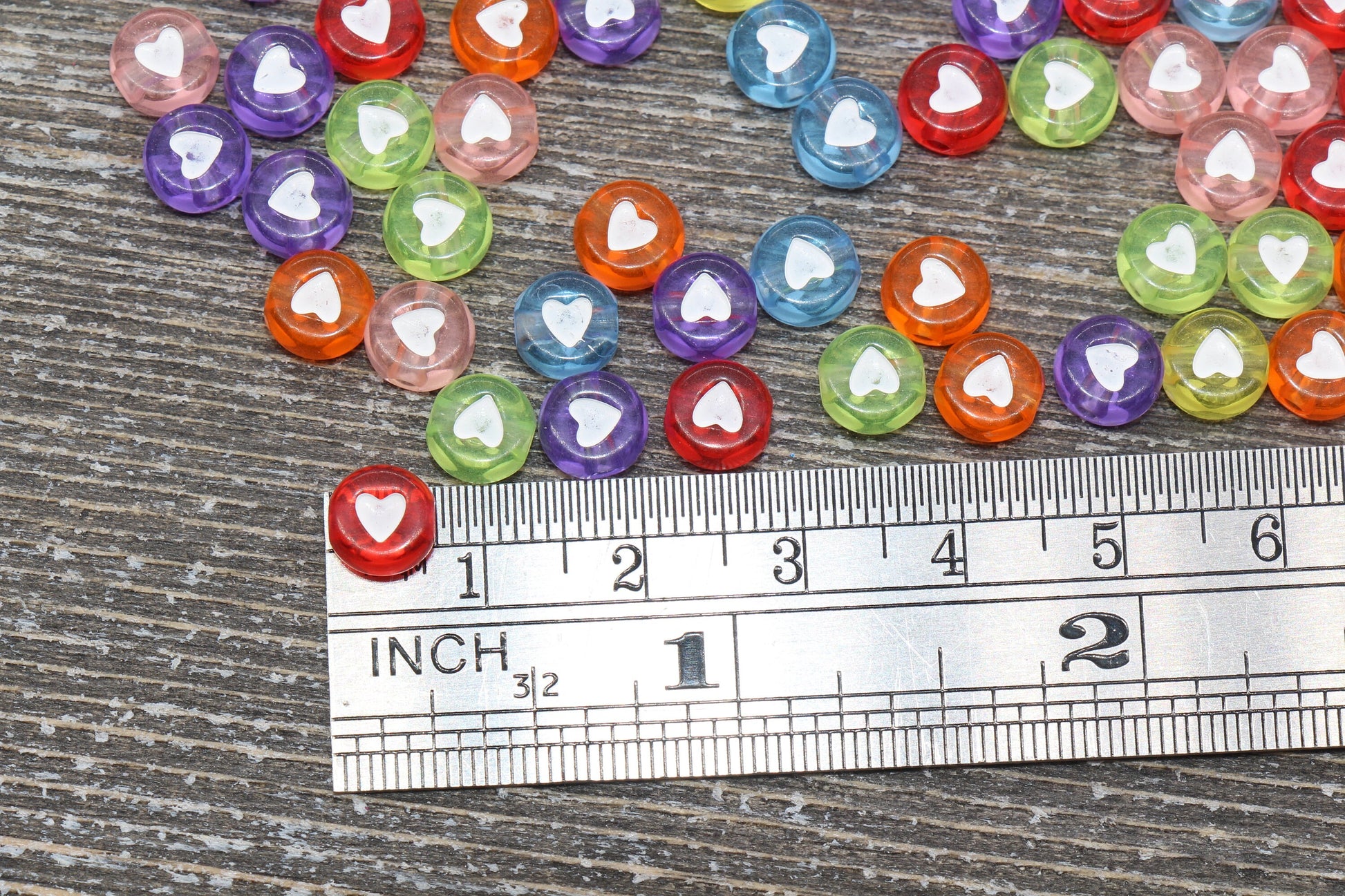 Translucent Assorted Heart Beads, Mix Colors Acrylic Heart Beads, Multicolored Heart Beads, Round Beads, Acrylic Symbol Beads, Size 7mm #830