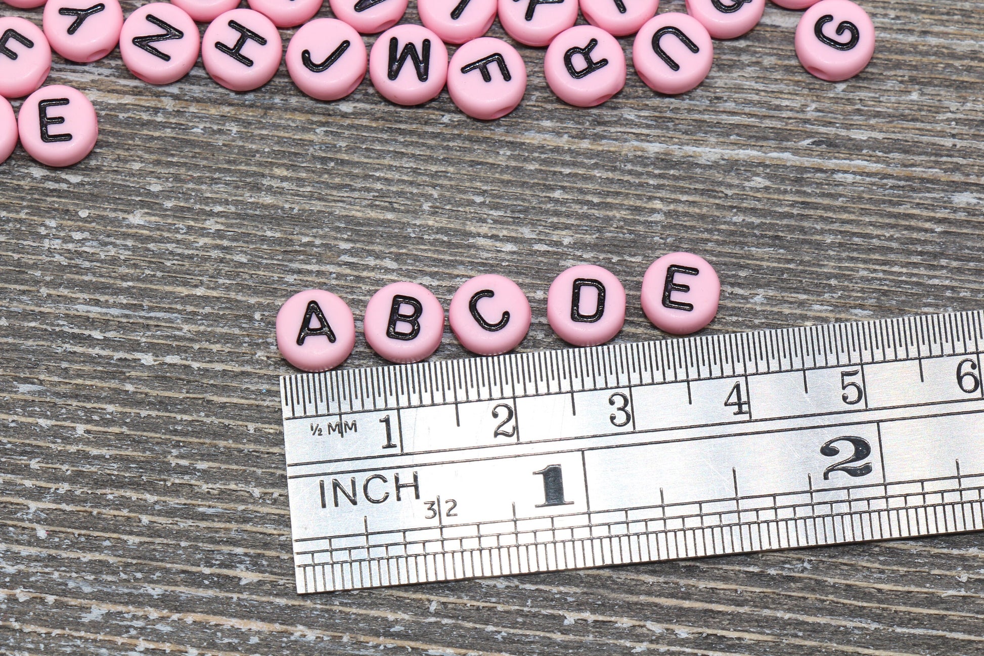 Light Pink Alphabet Letter Beads, Acrylic Pink with Black Letter Beads, Round Acrylic Beads, Name Initial Beads, Bracelet Beads, Size 7mm #5