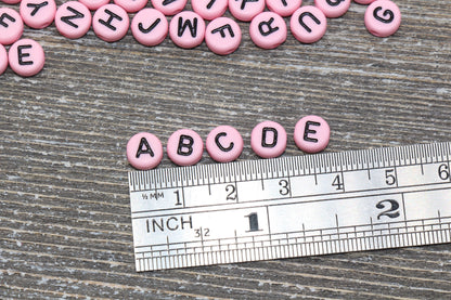 Light Pink Alphabet Letter Beads, Acrylic Pink with Black Letter Beads, Round Acrylic Beads, Name Initial Beads, Bracelet Beads, Size 7mm #5