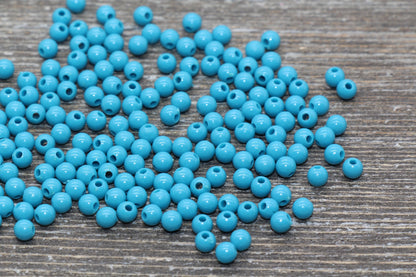 4mm Teal Blue Round Beads, Acrylic Gumball Beads, Blue Round Spacer Beads, Bubblegum Beads, Plastic Round Smooth Bead #834