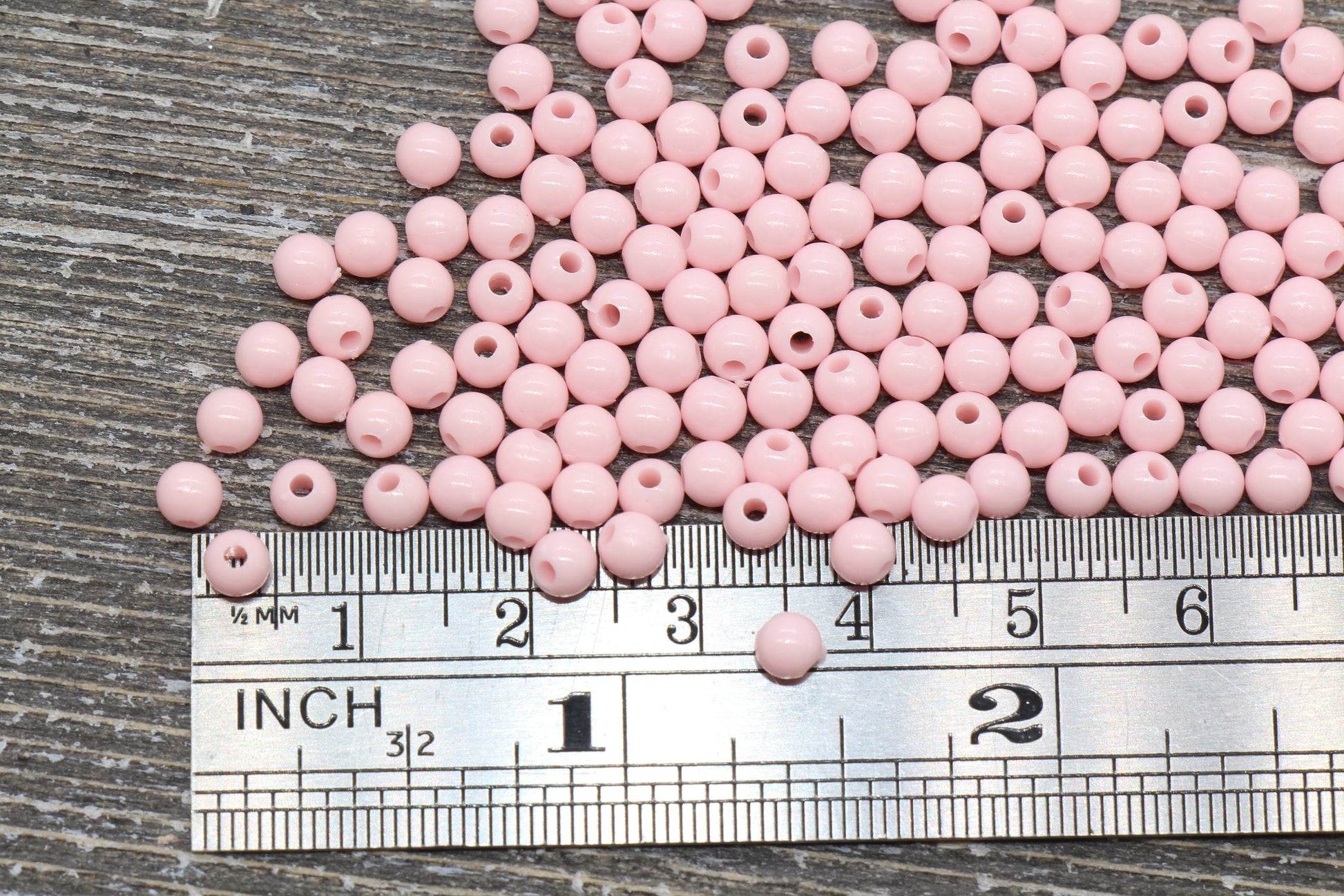 4mm Baby Pink Round Beads, Acrylic Gumball Beads, Pink Round Spacer Beads, Bubblegum Beads, Plastic Round Smooth Bead #836