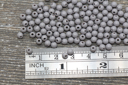 4mm Gray Round Beads, Acrylic Gray Gumball Beads, Gray Round Spacer Beads, Bubblegum Beads, Chunky Beads, Plastic Round Smooth Bead #841