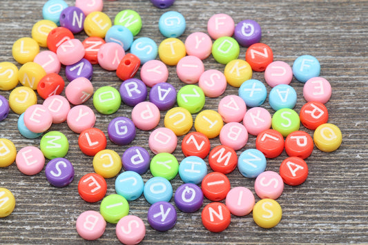 Multicolored Alphabet Letter Beads, Acrylic Mix Colors Letter Beads, Colorful Round Letter Beads, Name Initial Beads 7mm #843