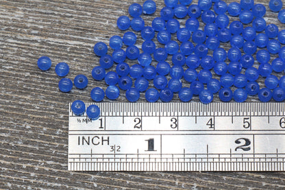 4mm Royal Blue Round Beads, Translucent Blue Round Gumball Beads, Round Spacer Beads, Bubblegum Beads, Plastic Round Smooth Bead #851