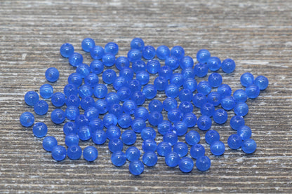 4mm Royal Blue Round Beads, Translucent Blue Round Gumball Beads, Round Spacer Beads, Bubblegum Beads, Plastic Round Smooth Bead #851