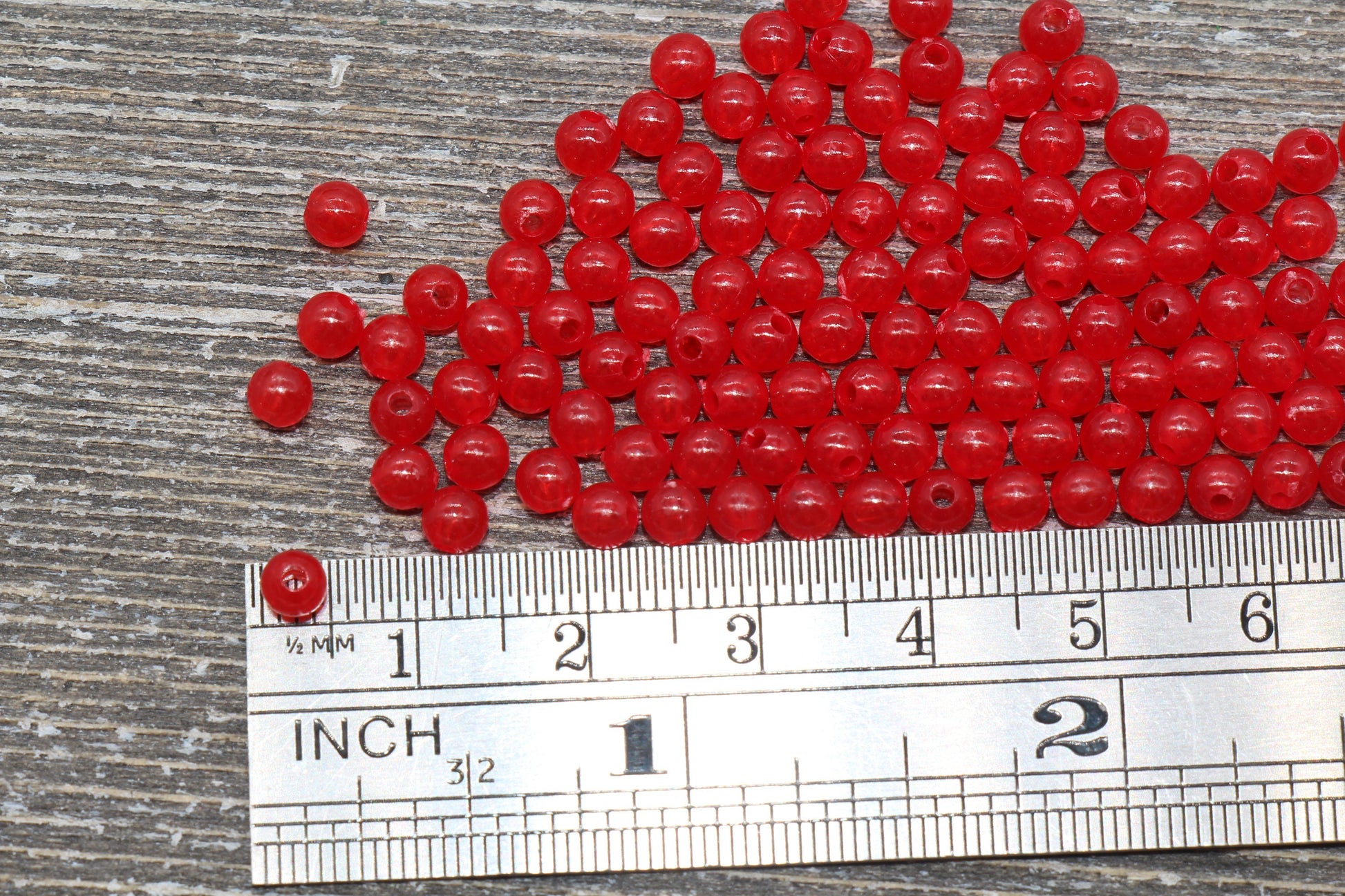 4mm Red Round Beads, Jelly Red Round Gumball Beads, Round Spacer Beads, Bubblegum Beads, Plastic Round Smooth Bead #853