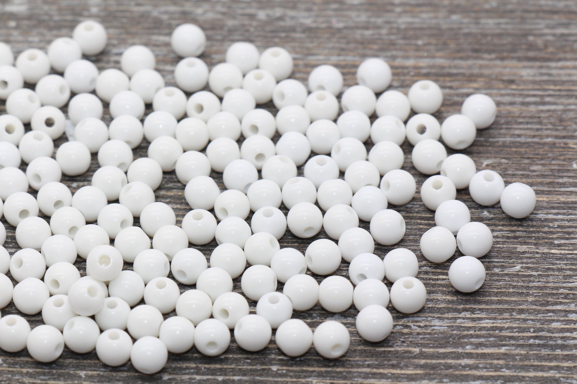 5mm White Gumball Beads, White Round Acrylic Loose Beads, Plastic Round Bubblegum Beads, Smooth Round Beads #857