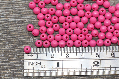 5mm Pink Gumball Beads, Pink Round Acrylic Loose Beads, Plastic Round Bubblegum Beads, Smooth Round Beads #872